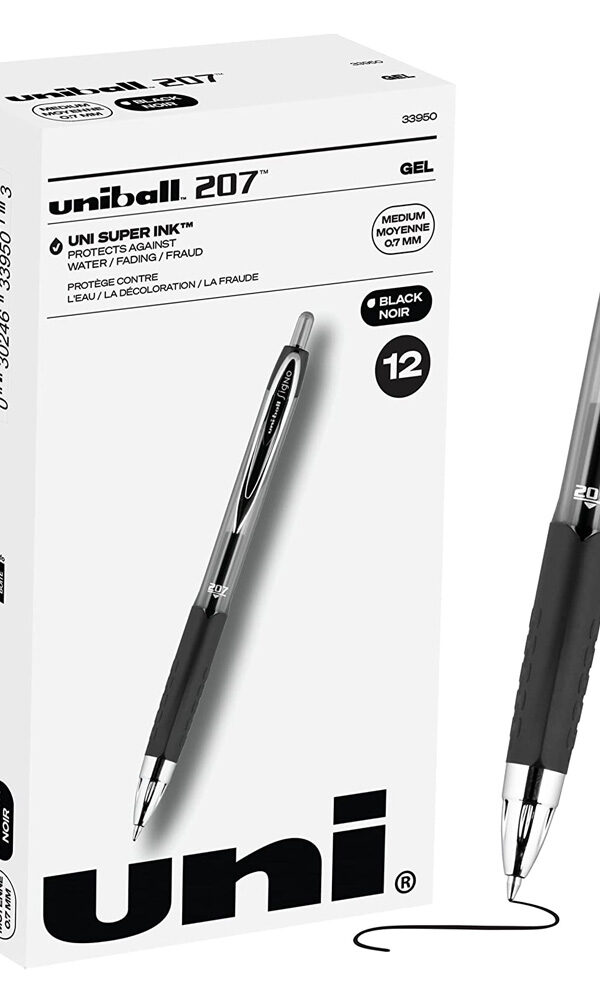 Uni-ball Signo 207 Gel Pen 12 Pack, 0.7mm Medium Black Pens