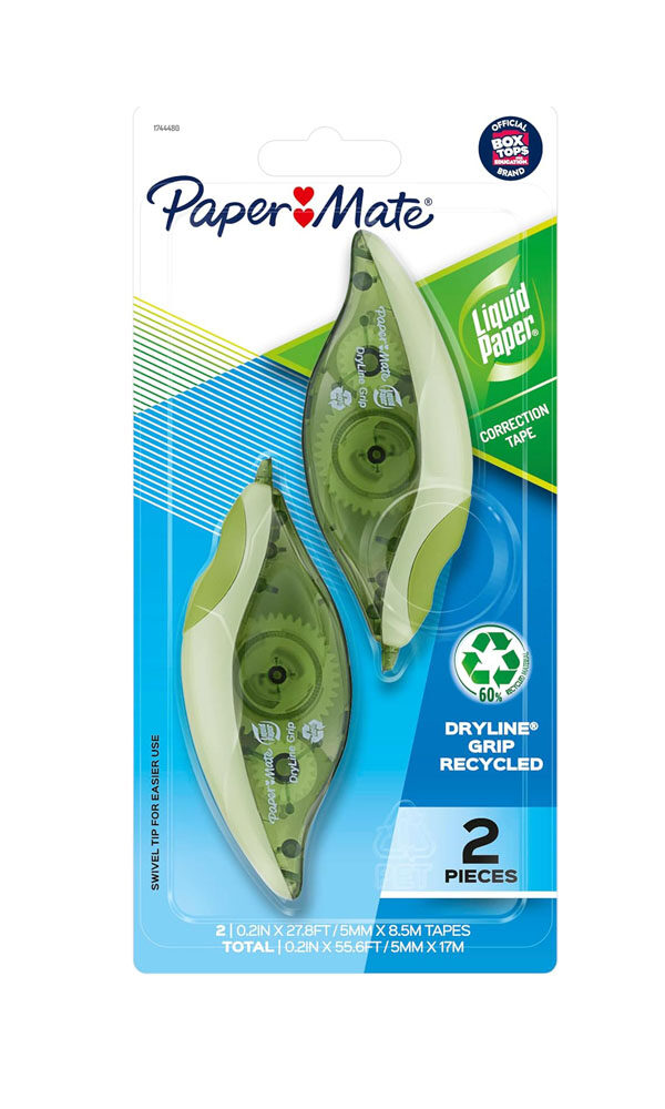 Paper Mate Liquid Paper DryLine Grip Correction Tape, Recycled, 2 Count